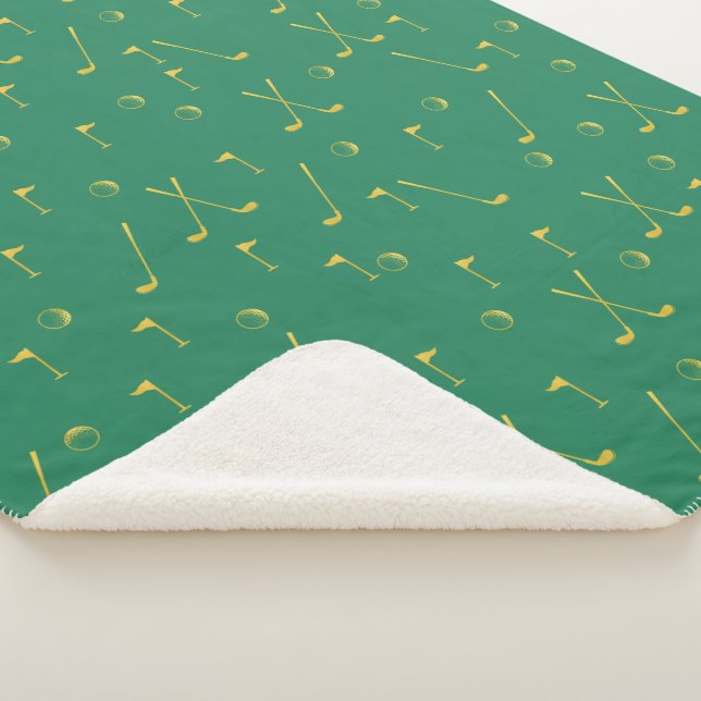 Elegant Modern Gold Golf Pattern Golfer Green Sherpa Blanket (3/4)