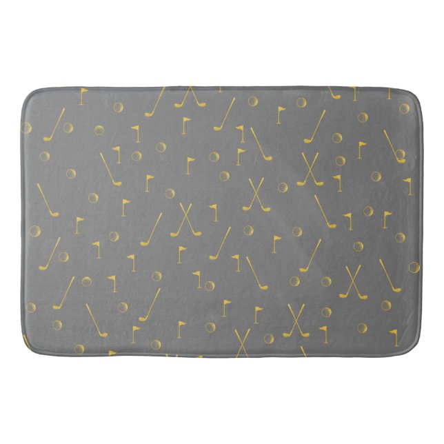 Elegant Modern Gold Golf Pattern Golfer Grey Bath Mat (Front)