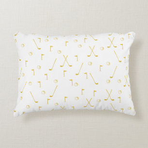 Elegant Modern Gold Golf Pattern Golfer White  Accent Pillow