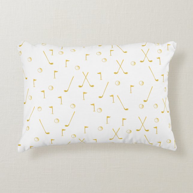 Elegant Modern Gold Golf Pattern Golfer White  Accent Pillow (Front)