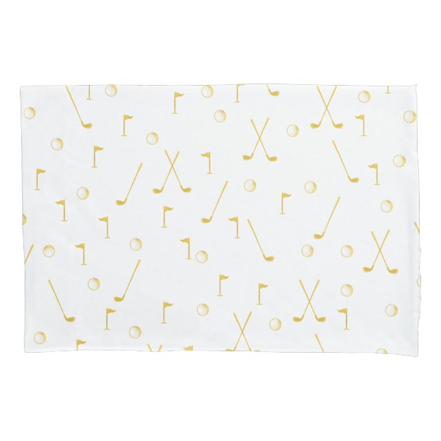 Elegant Modern Gold Golf Pattern Golfer White   Pillowcase (Front)