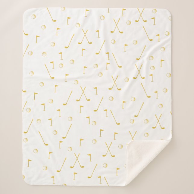Elegant Modern Gold Golf Pattern Golfer White   Sherpa Blanket (Front)