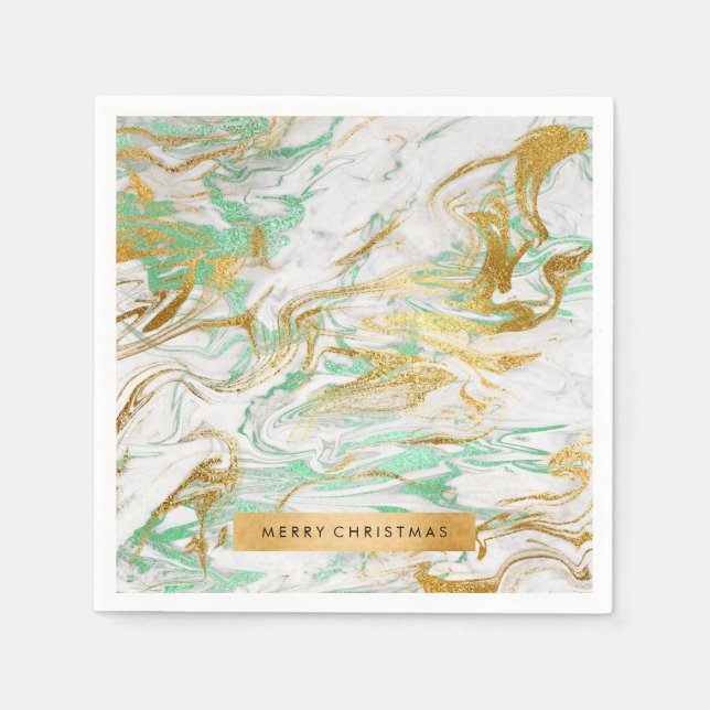 Elegant modern gold green white marble look napkin (Front)