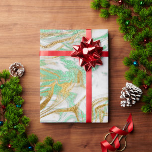 Elegant modern gold green white marble look wrapping paper