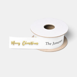 Elegant Modern Gold Merry Christmas Custom White Satin Ribbon
