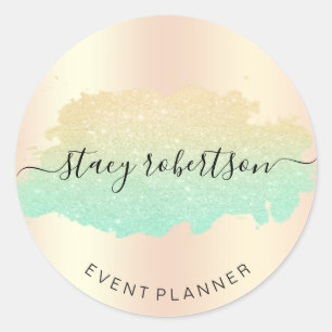 Elegant modern gold & mint glitter planner classic round sticker