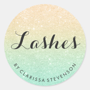 Elegant modern gold & mint green glitter lashes classic round sticker