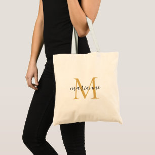 Elegant Modern Gold Monogram Initial Script Name Tote Bag