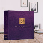 Elegant modern gold monogrammed leather purple binder<br><div class="desc">Luxury exclusive looking monogrammed office or personal work organizer binder featuring a faux copper metallic gold glitter square and dividers over a stylish purple indigo faux leather background. Suitable for small business, corporate or independent business professionals, personal branding or stylists specialists, makeup artists or beauty salons, boutique or store managers....</div>