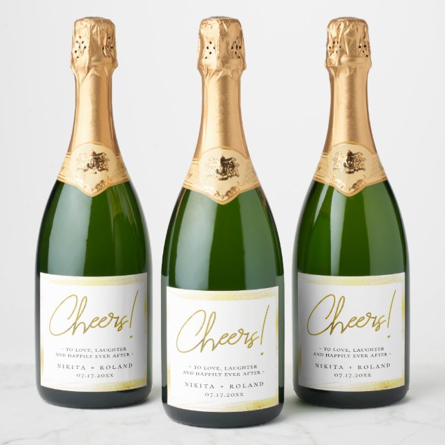 Elegant Modern Gold Personalized Sparkling Wine Label (Bottles)