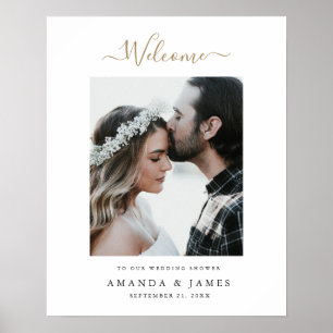 Elegant Modern Gold Photo Couple's Shower Welcome Poster
