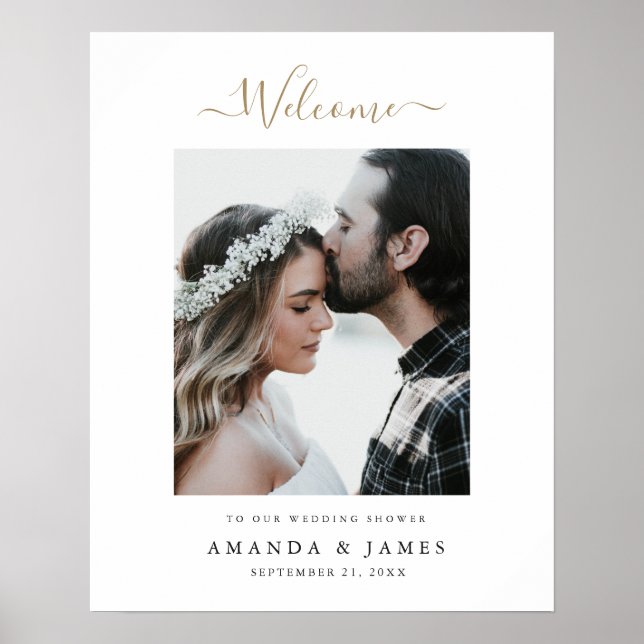 Elegant Modern Gold Photo Couple's Shower Welcome Poster (Front)