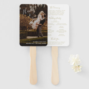 Elegant Modern Gold Photo Wedding Program Hand Fan
