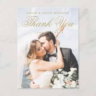 Elegant Modern Gold Photo Wedding Thank You Postcard