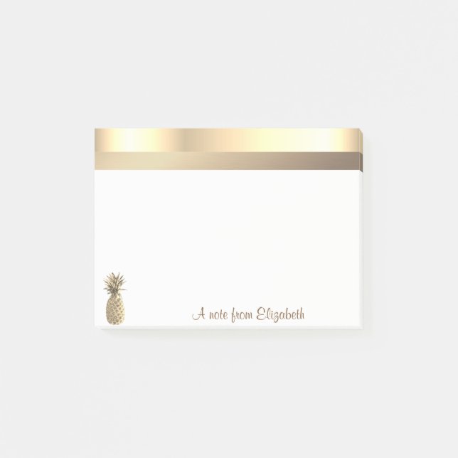 Elegant Modern Gold Pineapple-  Personalized Post-it Notes (Front)
