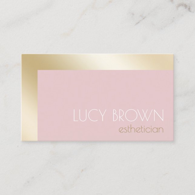 Elegant modern gold & pink aesthetician business card (Front)
