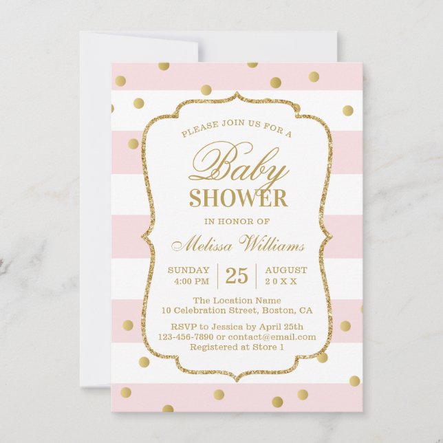 Elegant Modern Gold Pink Baby Shower Invitation (Front)