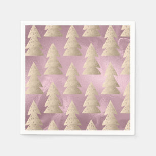 Elegant modern gold & pink Christmas tree pattern Napkin