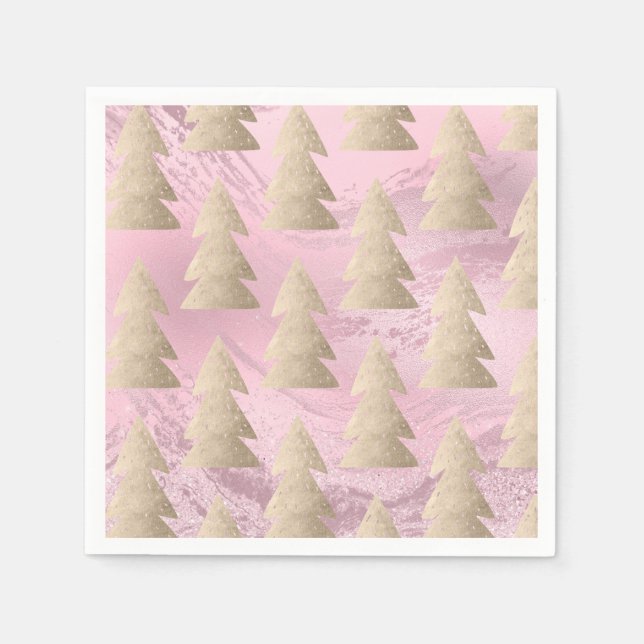 Elegant modern gold & pink Christmas tree pattern Napkin (Front)