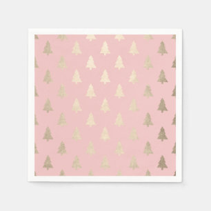 Elegant modern gold & pink Christmas tree pattern Napkin