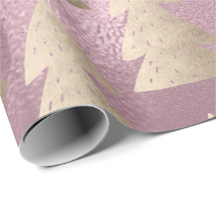 Elegant modern gold & pink Christmas tree pattern Wrapping Paper
