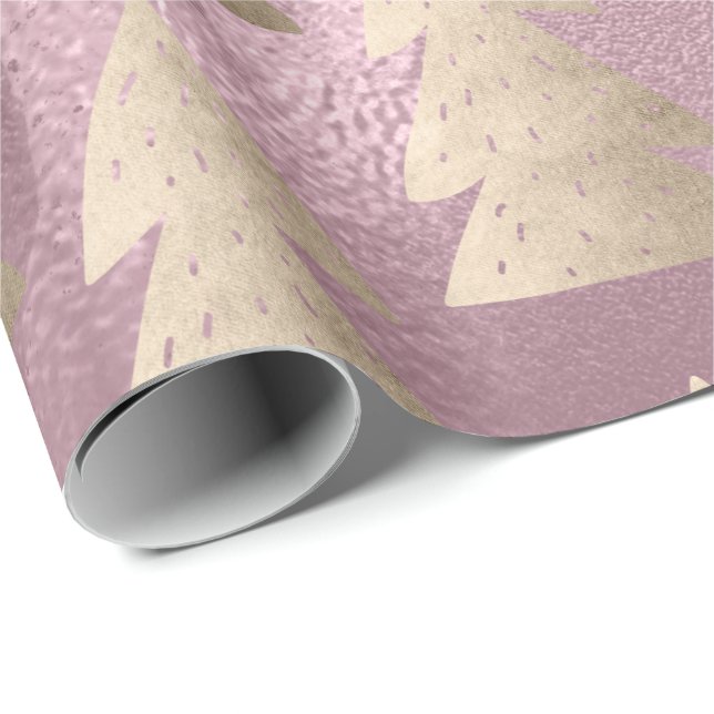 Elegant modern gold & pink Christmas tree pattern Wrapping Paper (Roll Corner)