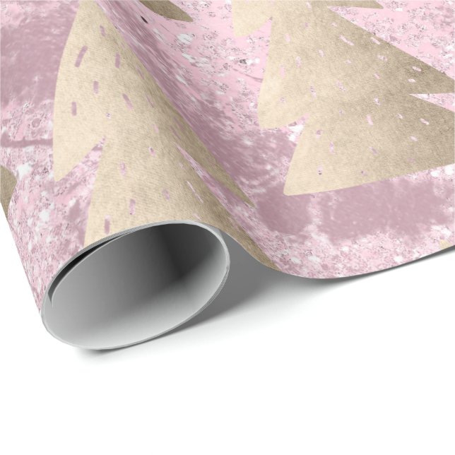 Elegant modern gold & pink Christmas tree pattern Wrapping Paper (Roll Corner)