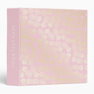 Elegant modern gold & pink pineapple pattern binder