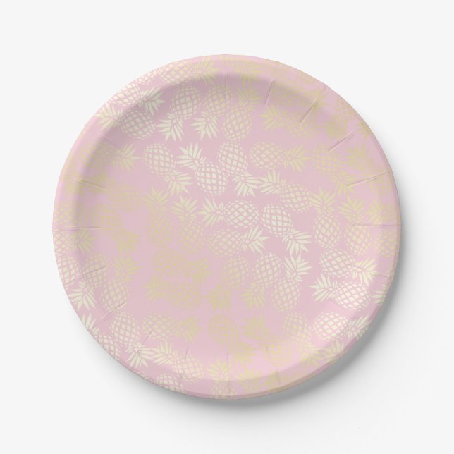 Elegant modern gold & pink pineapple pattern paper plate (Front)
