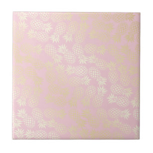 Elegant modern gold & pink pineapple pattern tile