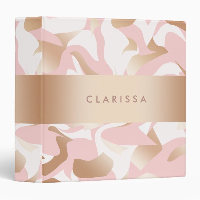 Elegant modern gold pink white abstract pattern binder (Front/Spine)