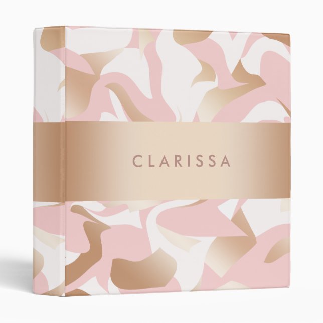 Elegant modern gold pink white abstract pattern binder (Front/Spine)