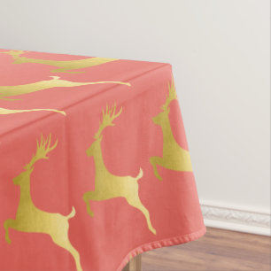 Elegant Modern Gold Red Christmas Reindeer Pattern Tablecloth