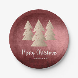 Elegant modern gold & red Merry Christmas tree Paper Plate