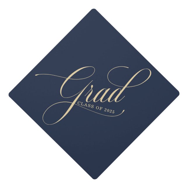 Elegant Modern Gold Script  Graduation Cap Topper (Front)