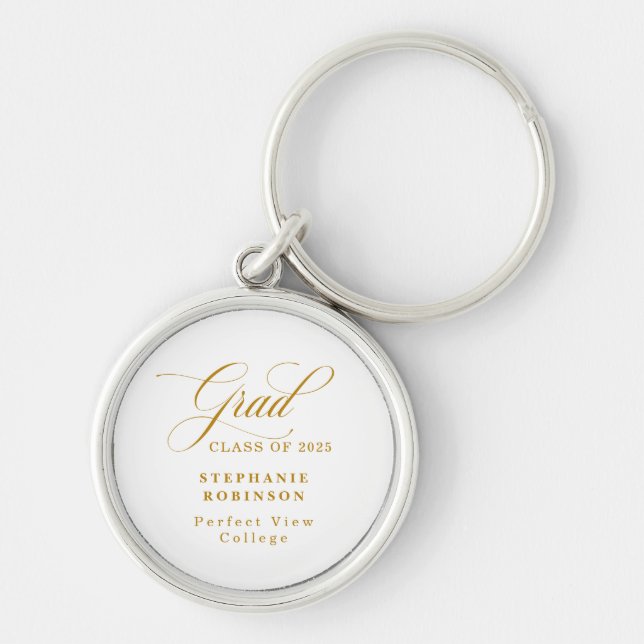 Elegant Modern Gold Script Graduation Party Keychain (Front)