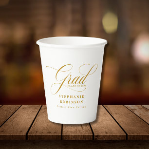 Elegant Modern Gold Script Graduation Party Paper Cups