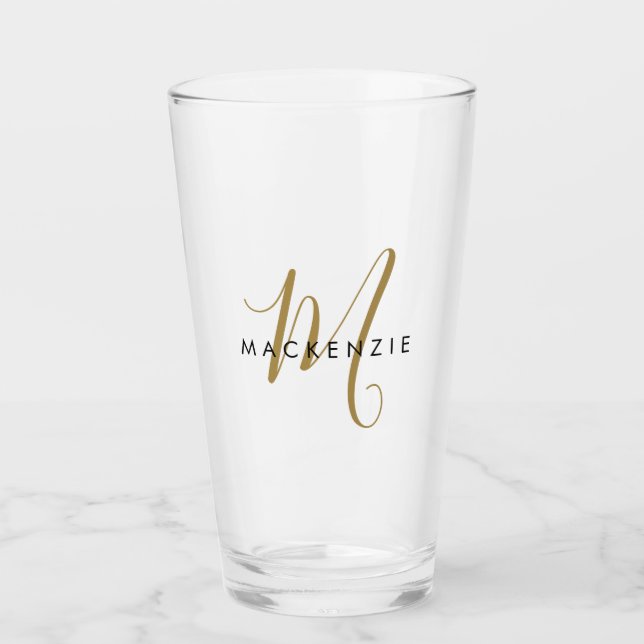 Elegant Modern Gold Script Monogram Glass (Front)