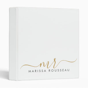 Elegant Modern Gold Script Monogram Initials Name Binder