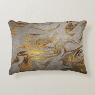Elegant modern gold silver marble look accent pillow