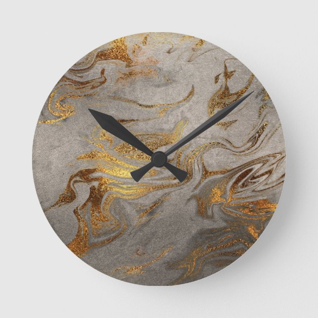 Elegant modern gold silver marble look round clock (Front)