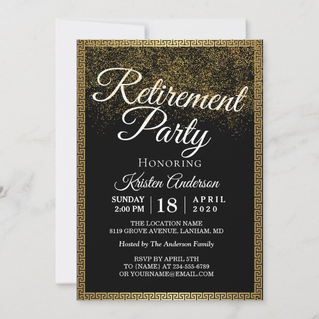 Elegant Modern Gold Sparkles Retirement Party Invi Invitation (Front)