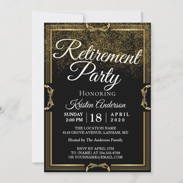 Elegant Modern Gold Sparkles Retirement Party Invitation (Front)