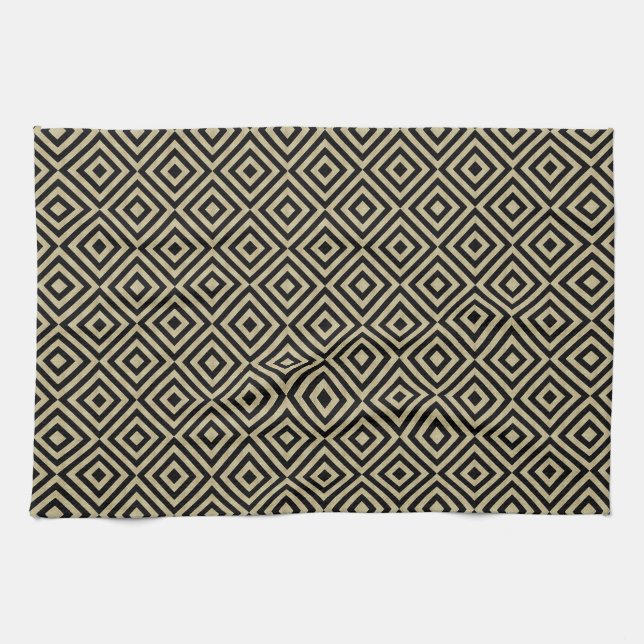 Elegant Modern Gold Squares Diamonds Tiles Pattern Kitchen Towel (Horizontal)