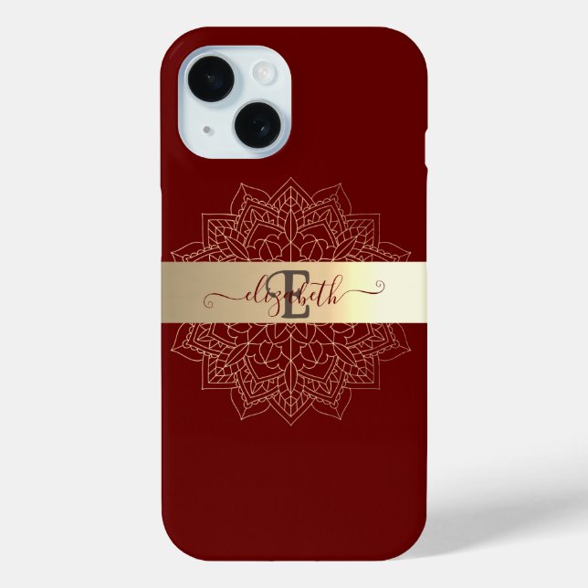 Elegant Modern Gold Stripe Floral Mandala Red Case-Mate iPhone Case (Back)