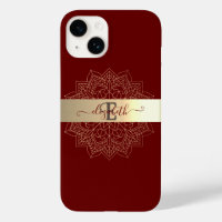 Elegant Modern Gold Stripe Floral Mandala Red