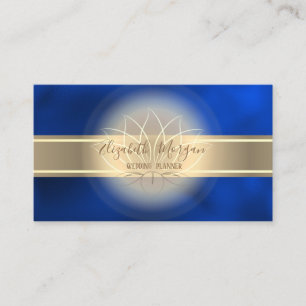Elegant Modern Gold Stripe,Lotus Royal Blue Business Card