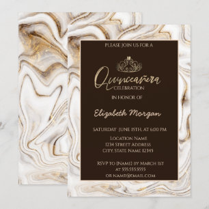 Elegant Modern Gold Tiara,Brown Marble Invitation