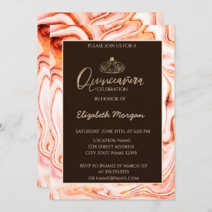 Elegant Modern Gold Tiara Marble Quinceañera Invitation