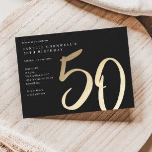 Elegant Modern Gold Type 50th Birthday Invitation Postcard